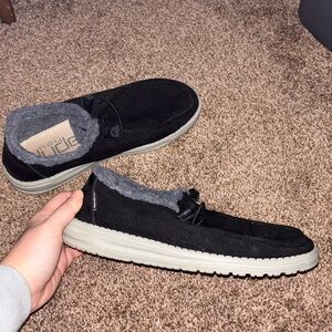 Black Fur Lined Hey Dudes